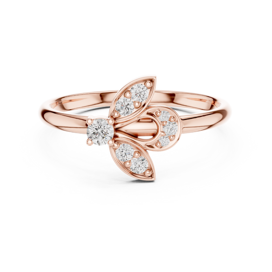 Artistic Floral Diamond Ring | High Luxury Silver Rose Plated Finish | Refined Beauty With Lasting Shine