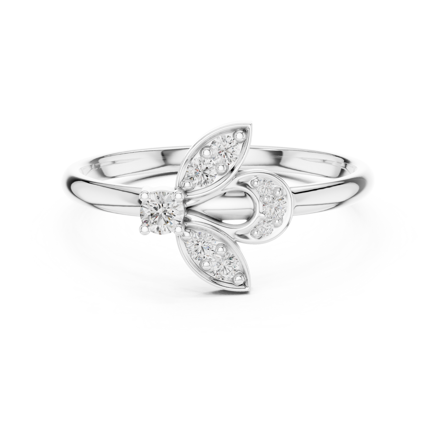 Artistic Floral Diamond Ring | High Luxury Silver Rose Plated Finish | Refined Beauty With Lasting Shine