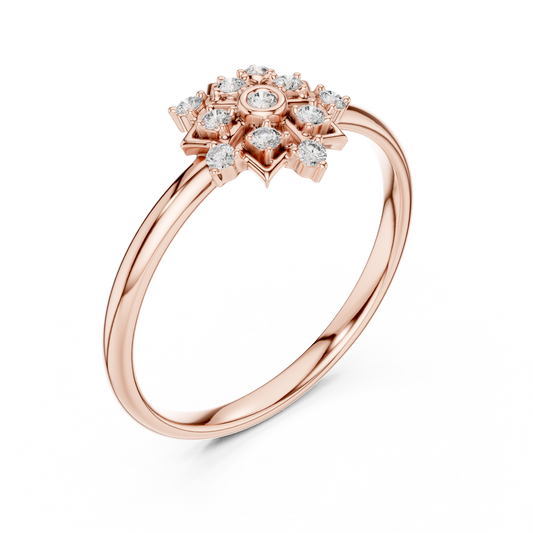 Art Deco Diamond Ring | Floral Star Silver Rose Plated Design | Luxury Engagement Statement Jewelry