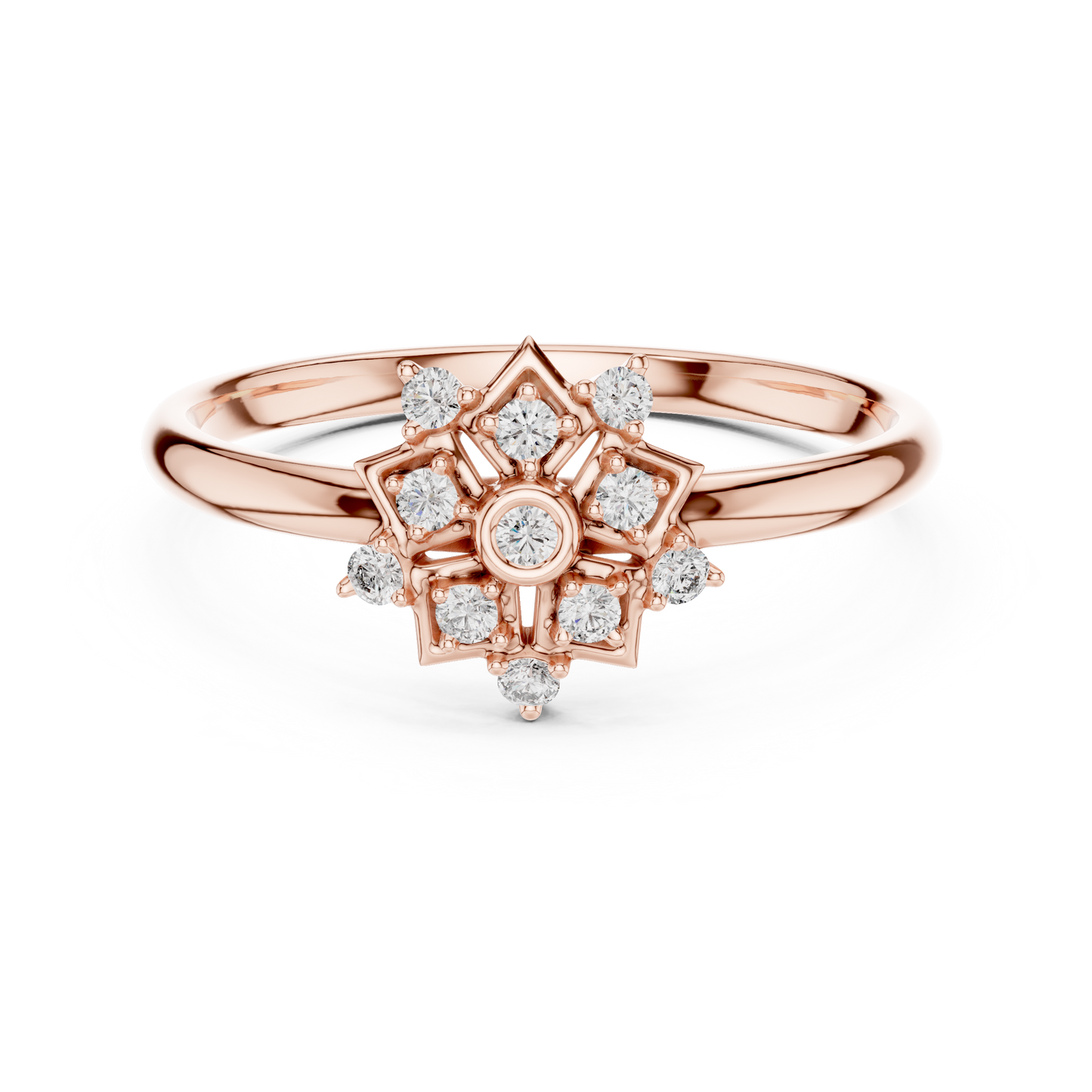Art Deco Diamond Ring | Floral Star Gold Design | Luxury Engagement Statement Jewelry