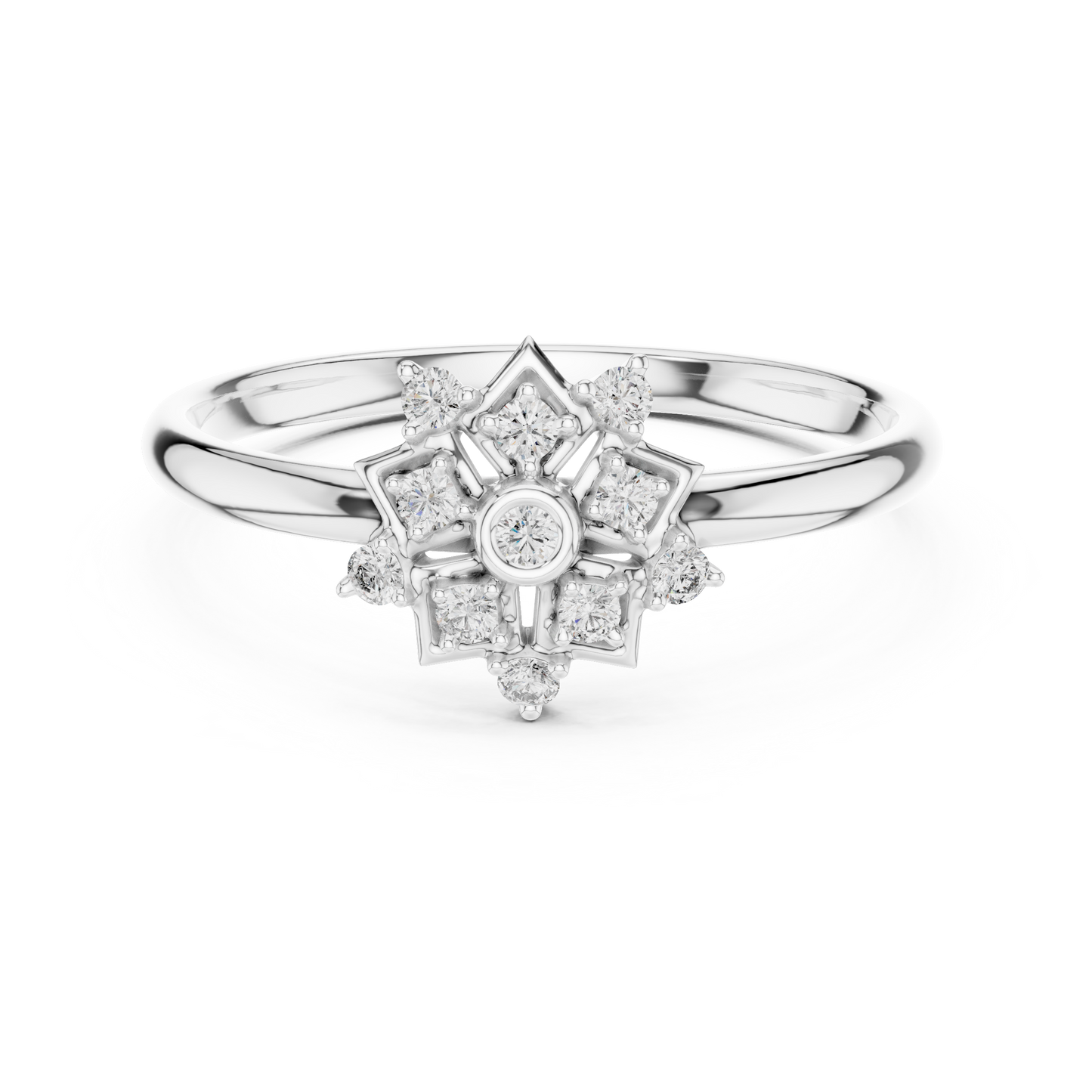 Art Deco Diamond Ring | Floral Star Gold Design | Luxury Engagement Statement Jewelry