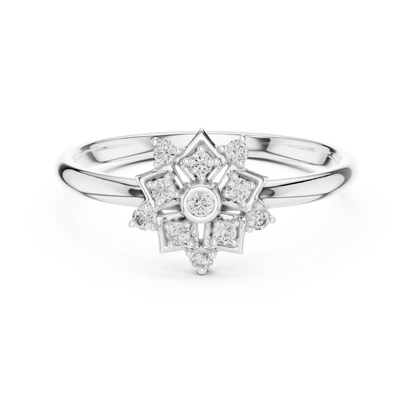 Art Deco Diamond Ring | Floral Star Gold Design | Luxury Engagement Statement Jewelry