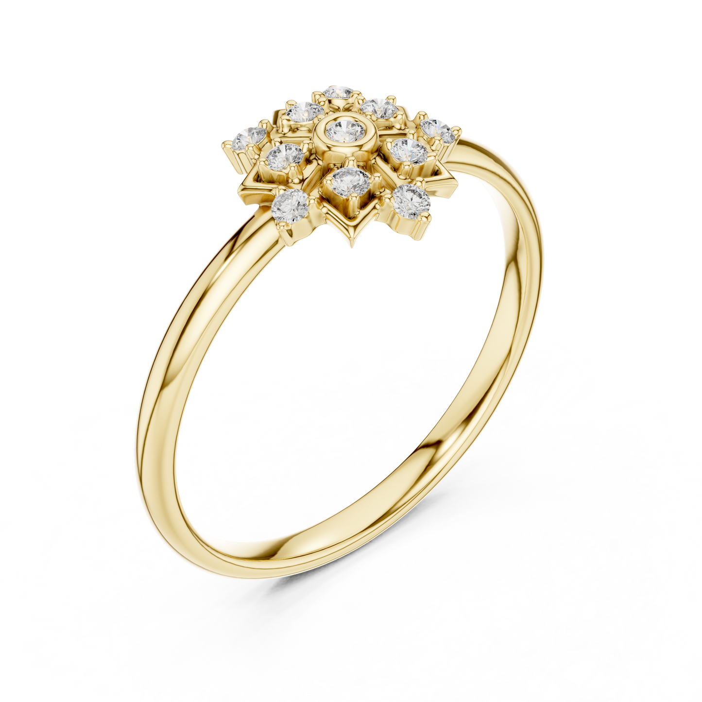 Art Deco Diamond Ring | Floral Star Gold Design | Luxury Engagement Statement Jewelry