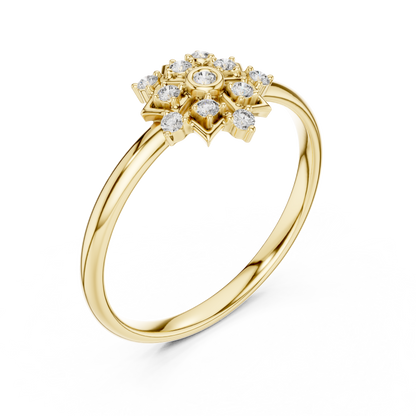 Art Deco Diamond Ring | Floral Star Gold Design | Luxury Engagement Statement Jewelry