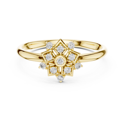 Art Deco Diamond Ring | Floral Star Gold Design | Luxury Engagement Statement Jewelry