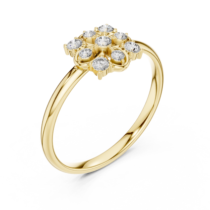 Vintage Style Diamond Ring | Floral Cluster Gold Setting | Luxury Handmade Jewelry For Her