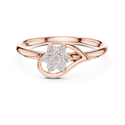 Floral Diamond Ring in Gold - Designer Floral Diamond Ring- Premium Silver Rose Plated Floral Diamond Ring