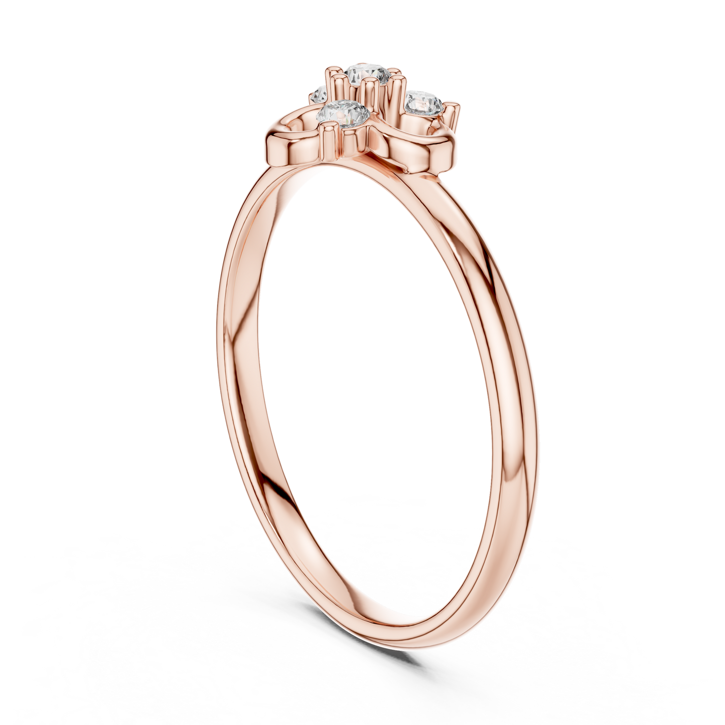 Petite Diamond Floral Ring | Minimal Silver Rose Plated Knot Promise Style | Delicate Engagement Jewelry Gift