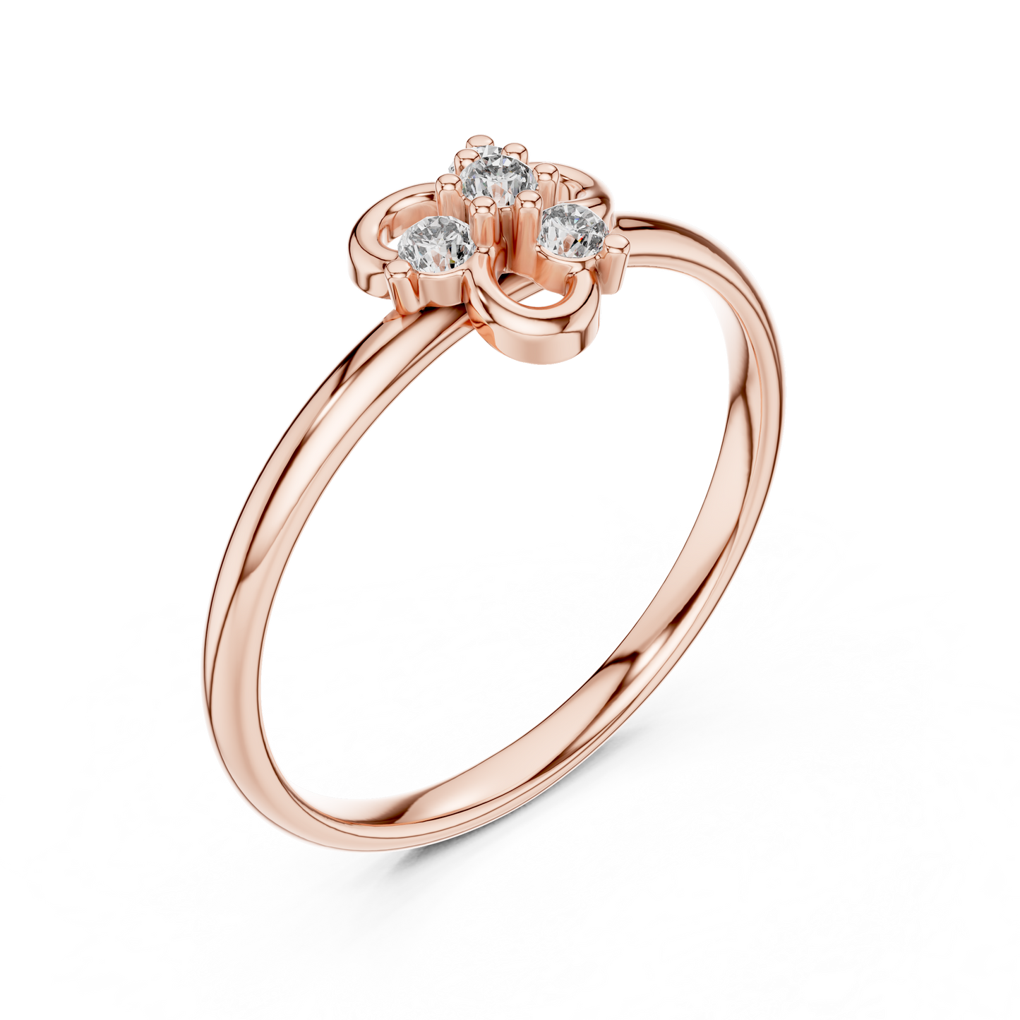 Petite Diamond Floral Ring | Minimal Silver Rose Plated Knot Promise Style | Delicate Engagement Jewelry Gift