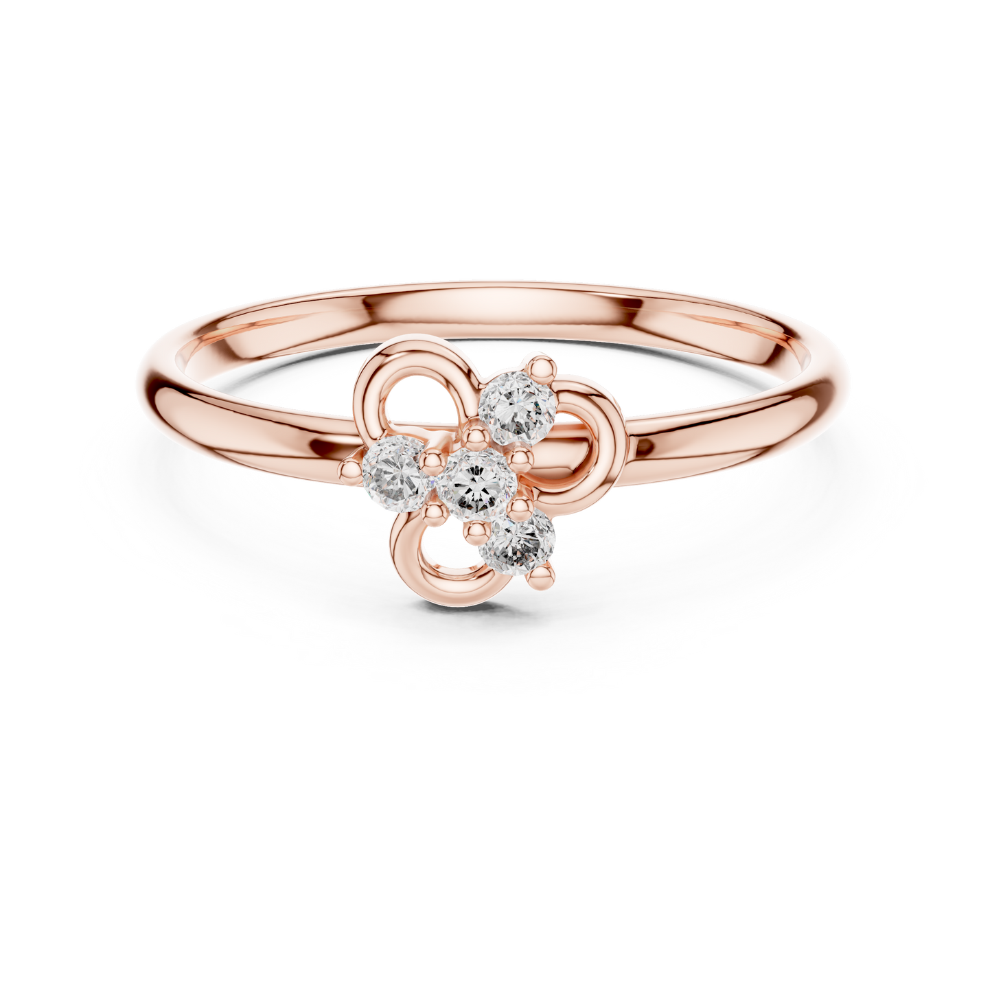 Petite Diamond Floral Ring | Minimal Silver Rose Plated Knot Promise Style | Delicate Engagement Jewelry Gift