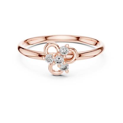Petite Diamond Floral Ring | Minimal Silver Rose Plated Knot Promise Style | Delicate Engagement Jewelry Gift