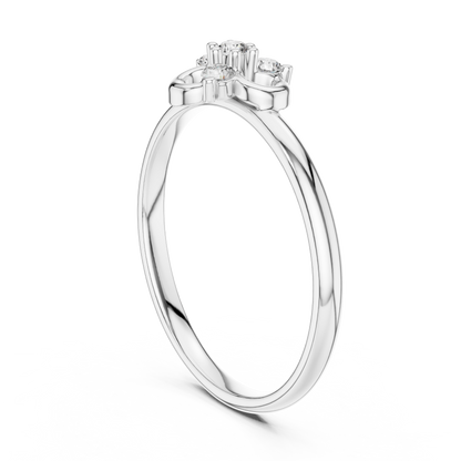 Petite Diamond Floral Ring | Minimal Silver Rose Plated Knot Promise Style | Delicate Engagement Jewelry Gift