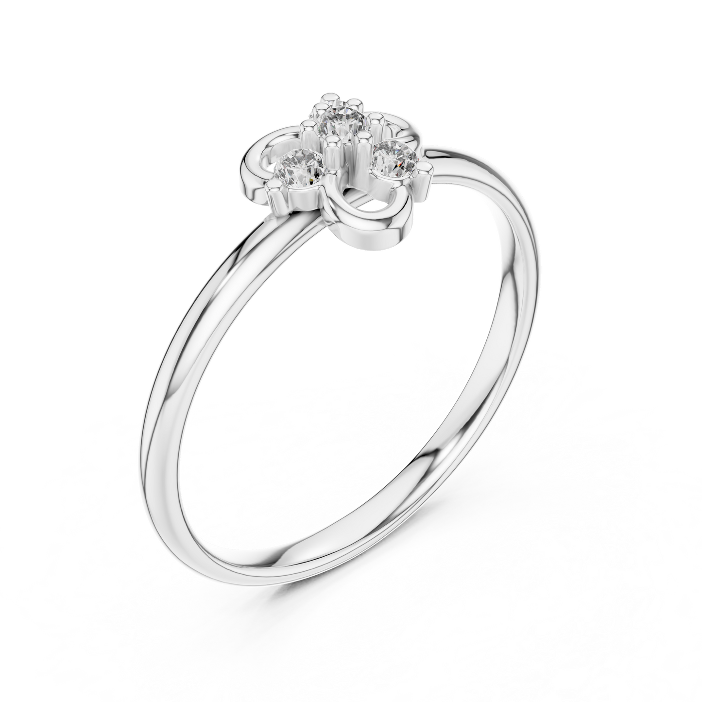 Petite Diamond Floral Ring | Minimal Silver Rose Plated Knot Promise Style | Delicate Engagement Jewelry Gift