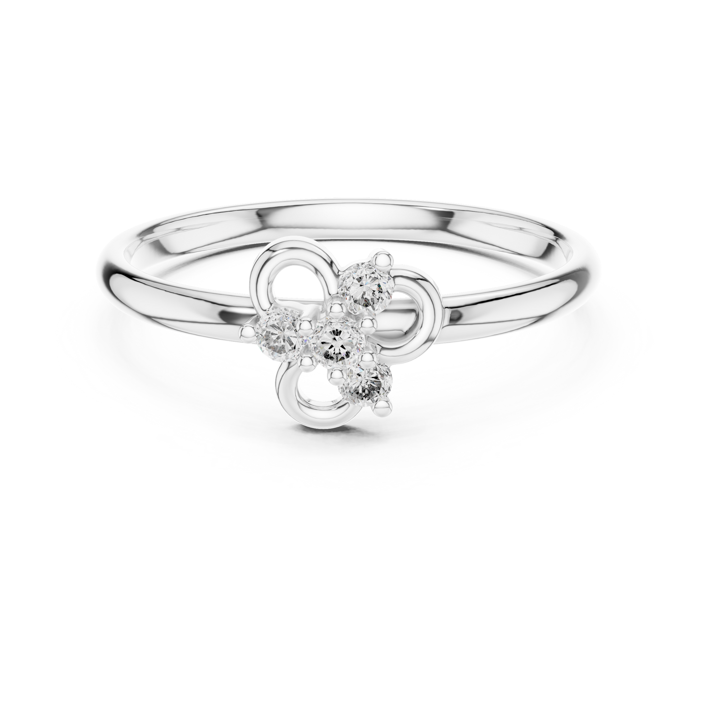 Petite Diamond Floral Ring | Minimal Silver Rose Plated Knot Promise Style | Delicate Engagement Jewelry Gift