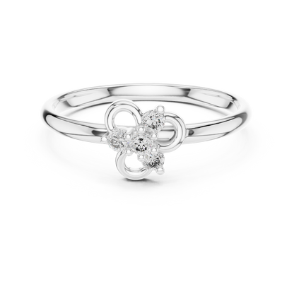 Petite Diamond Floral Ring | Minimal Silver Rose Plated Knot Promise Style | Delicate Engagement Jewelry Gift