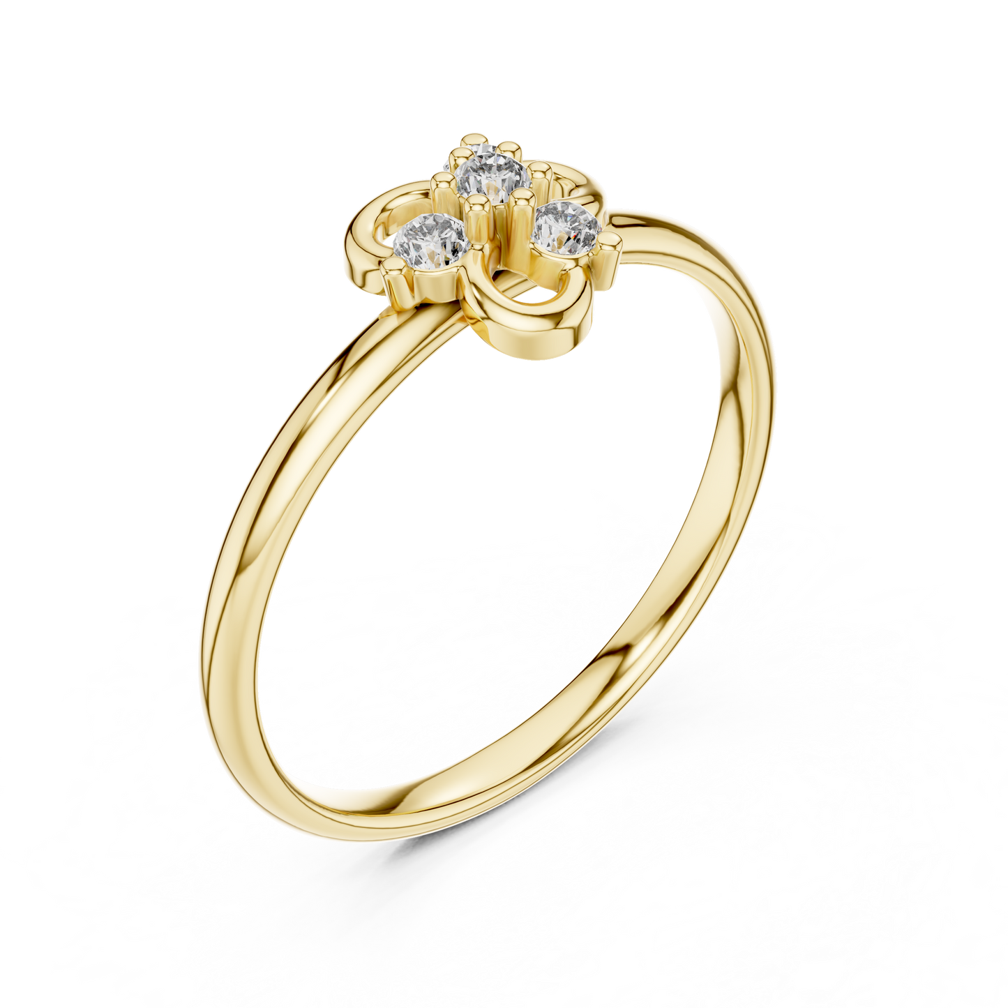 Petite Diamond Floral Ring | Minimal Silver Rose Plated Knot Promise Style | Delicate Engagement Jewelry Gift