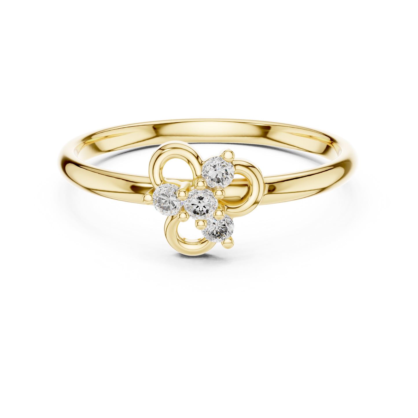 Petite Diamond Floral Ring | Minimal Silver Rose Plated Knot Promise Style | Delicate Engagement Jewelry Gift
