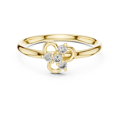 Petite Diamond Floral Ring | Minimal Silver Rose Plated Knot Promise Style | Delicate Engagement Jewelry Gift