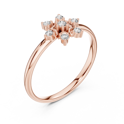 Floral Star Diamond Ring | Elegant Silver Rose Plated  Fine Jewelry | Minimalist Engagement Wedding Promise Ring