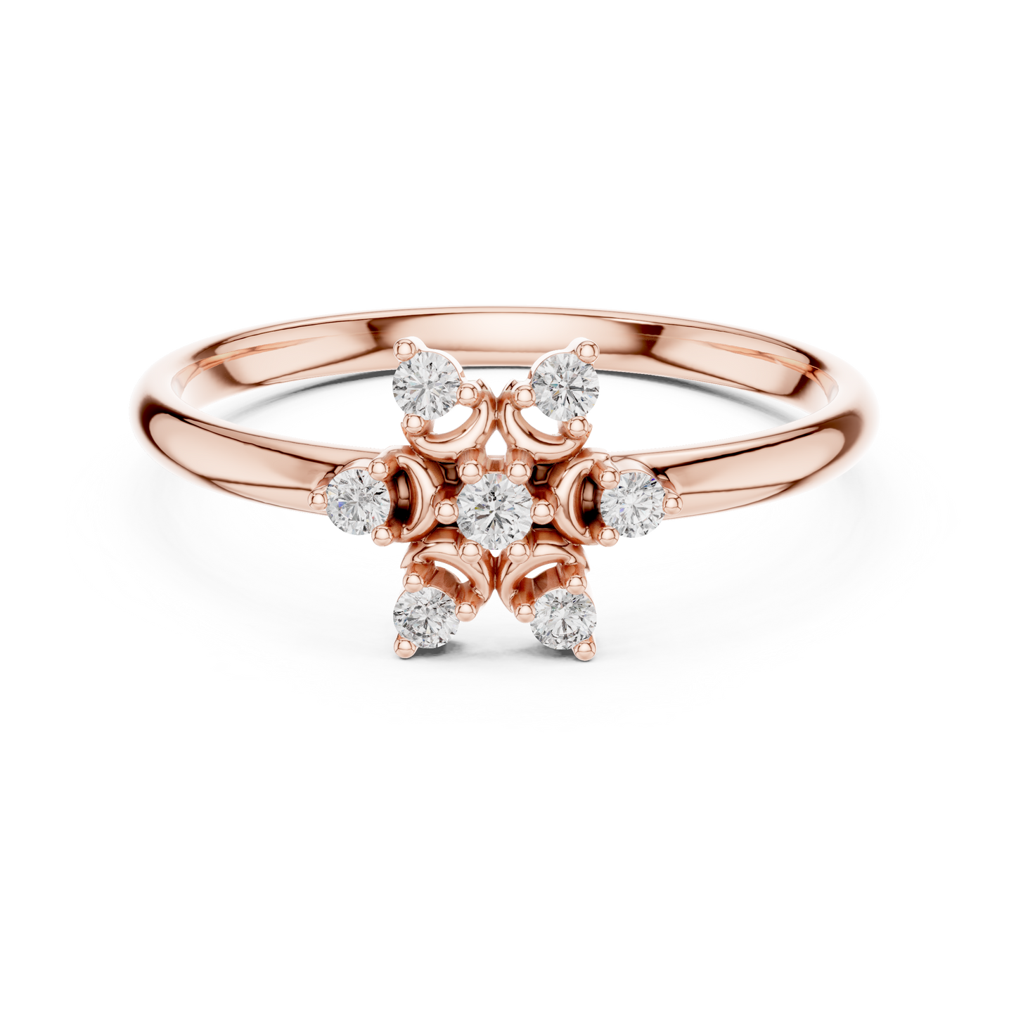 Floral Star Diamond Ring | Elegant Silver Rose Plated  Fine Jewelry | Minimalist Engagement Wedding Promise Ring