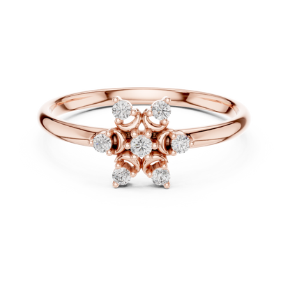 Floral Star Diamond Ring | Elegant Silver Rose Plated  Fine Jewelry | Minimalist Engagement Wedding Promise Ring