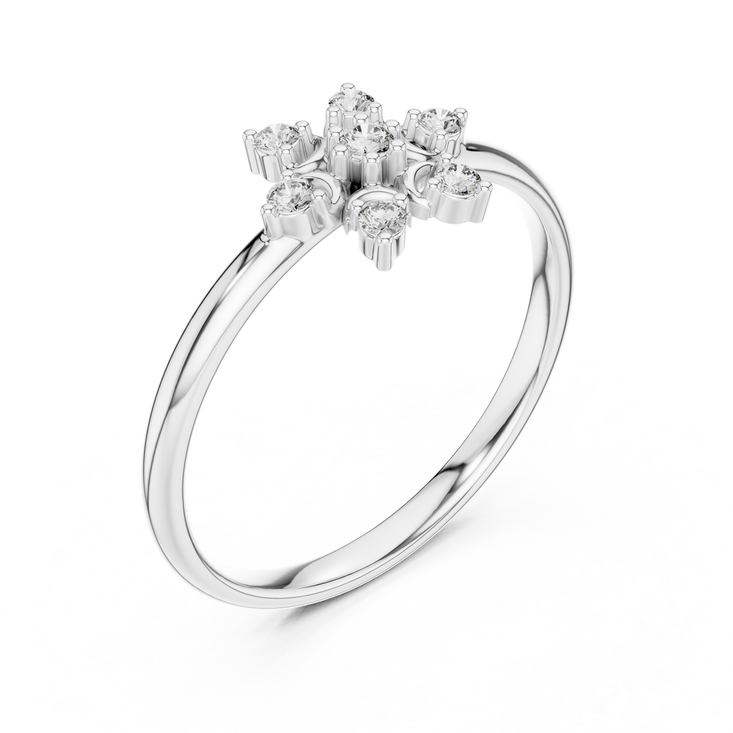 Floral Star Diamond Ring | Elegant Silver Rose Plated  Fine Jewelry | Minimalist Engagement Wedding Promise Ring