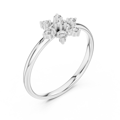 Floral Star Diamond Ring | Elegant Silver Rose Plated  Fine Jewelry | Minimalist Engagement Wedding Promise Ring