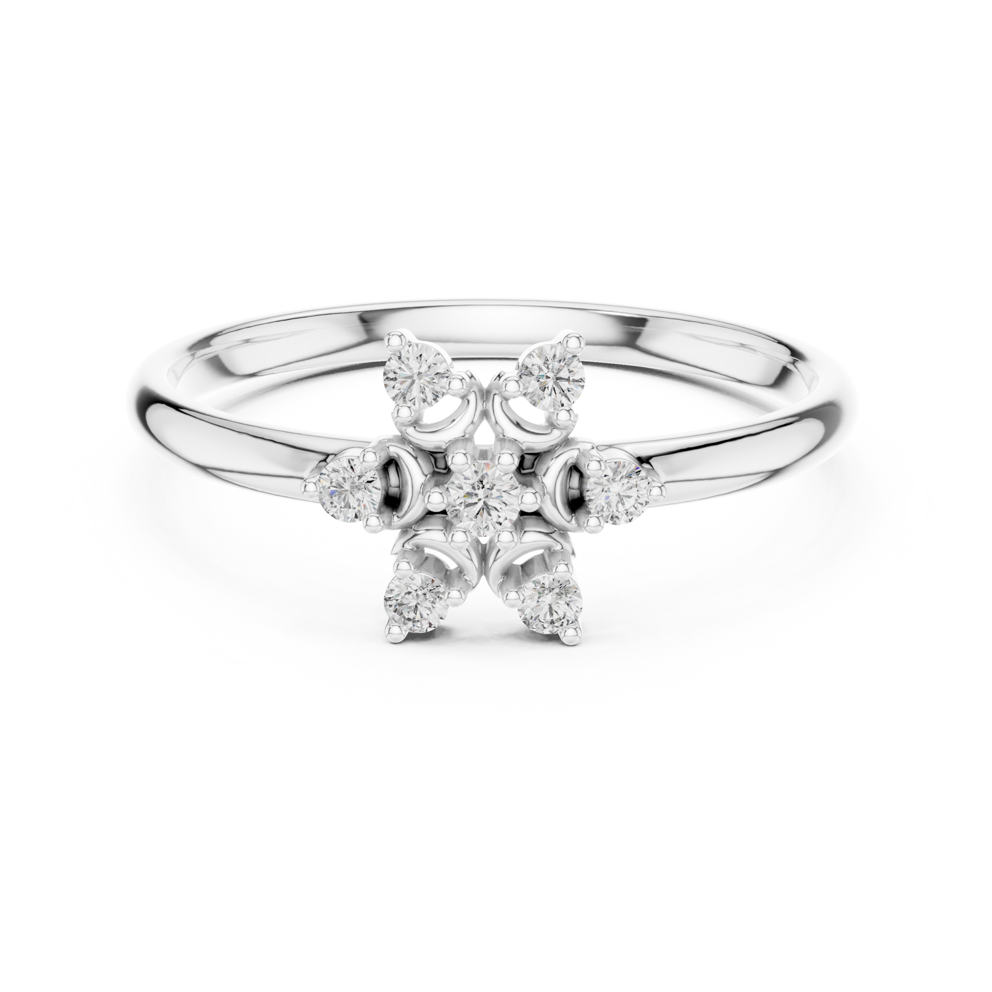 Floral Star Diamond Ring | Elegant Silver Rose Plated  Fine Jewelry | Minimalist Engagement Wedding Promise Ring