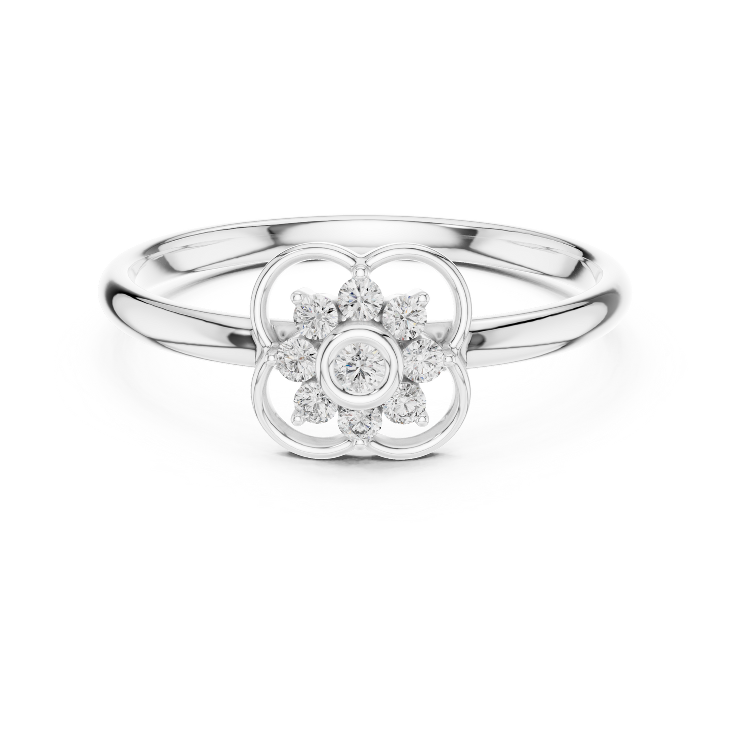 Diamond florets aligned in a futuristic halo redefining elegance through architectural restraint