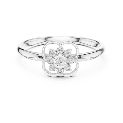 Diamond florets aligned in a futuristic halo redefining elegance through architectural restraint