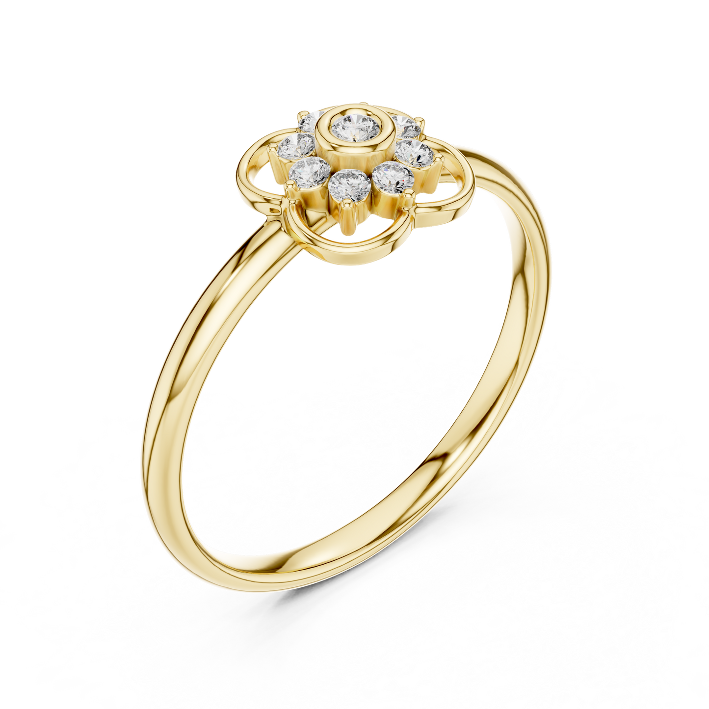 Diamond florets aligned in a futuristic halo redefining elegance through architectural restraint