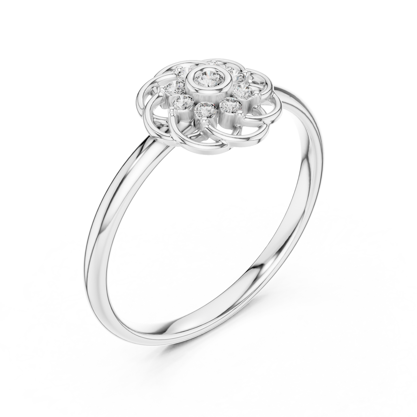 Designer Flower Diamond Ring | Luxury Silver Gold Plated Creation | Statement Jewelry For Elegant Women