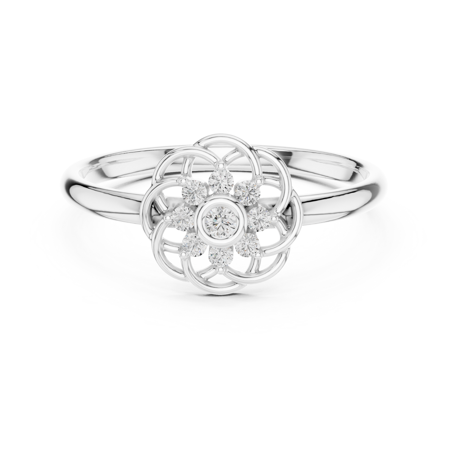 Designer Flower Diamond Ring | Luxury Silver Gold Plated Creation | Statement Jewelry For Elegant Women