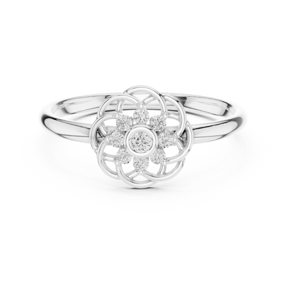 Designer Flower Diamond Ring | Luxury Silver Gold Plated Creation | Statement Jewelry For Elegant Women