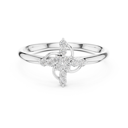 Opulent Cross Blossom | Diamond Silver Rose Plated Ring | Luxury Statement Everyday Wear