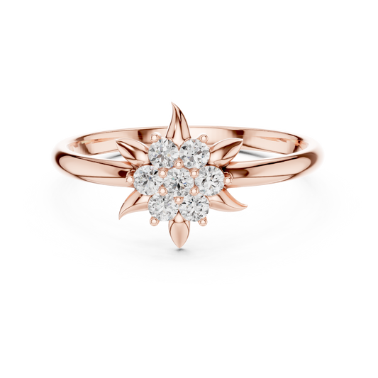 Crown Inspired Floral Diamond | Celestial Silver Rose Plated Star Ring | Where Royalty Meets Eternal Brilliance