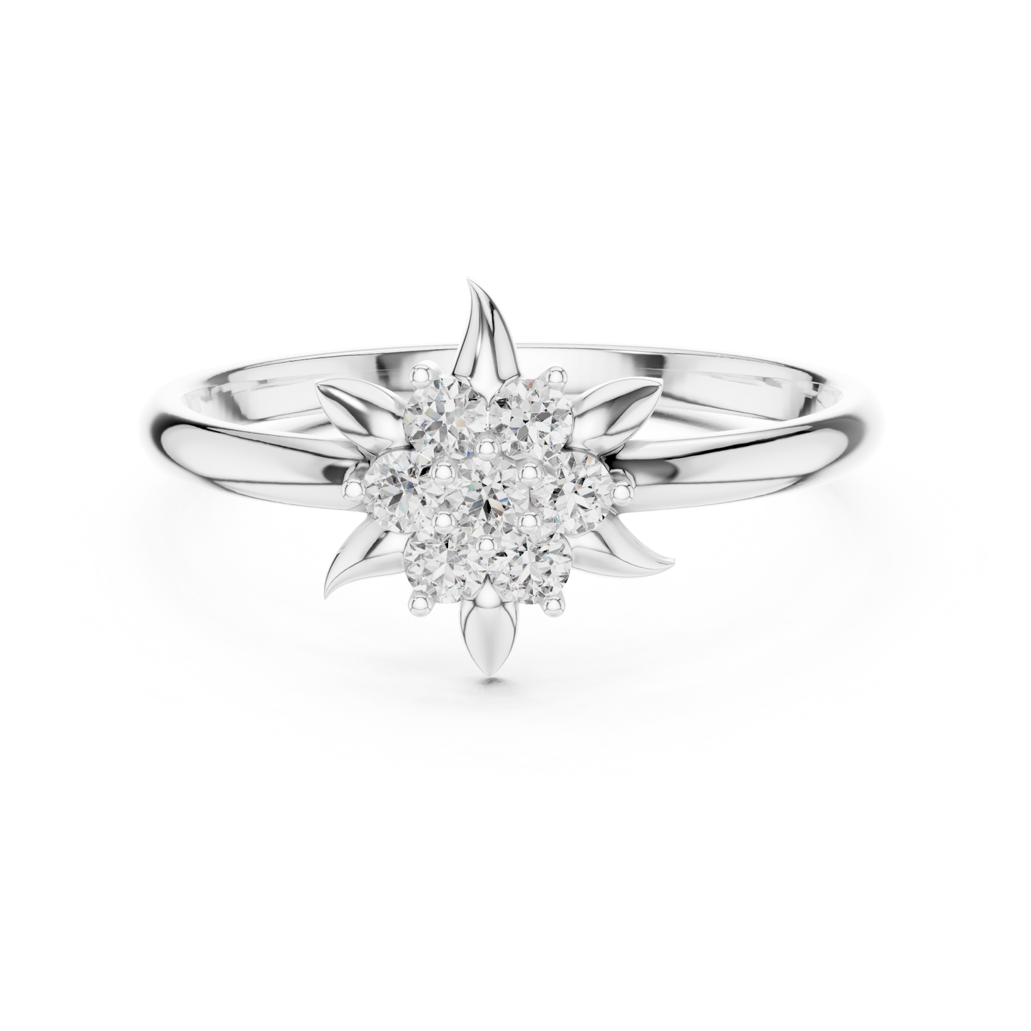 Crown Inspired Floral Diamond | Celestial Silver Rose Plated Star Ring | Where Royalty Meets Eternal Brilliance