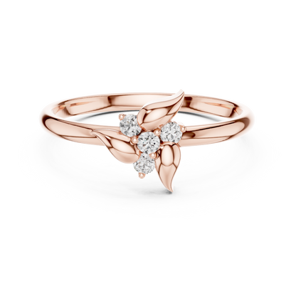 Organic Leaf Diamond Ring | Timeless Nature Beauty | Luxury Silver Rose Plated Fine Jewelry Statement Piece