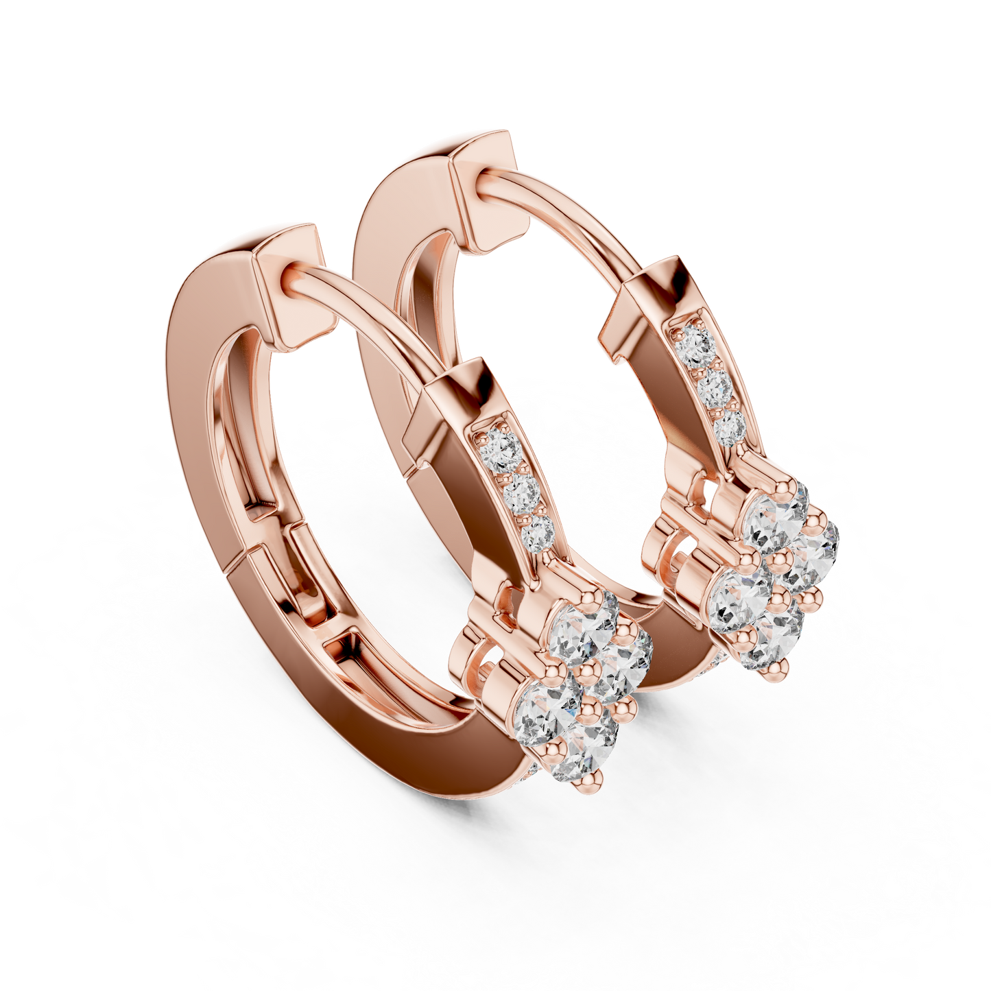 Rosy Cluster Hoops | Shimmer Crystal Beam | Classic Elegant Huggie Earrings