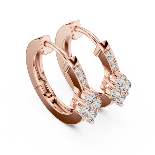 Rosy Cluster Hoops | Shimmer Crystal Beam | Classic Elegant Huggie Earrings