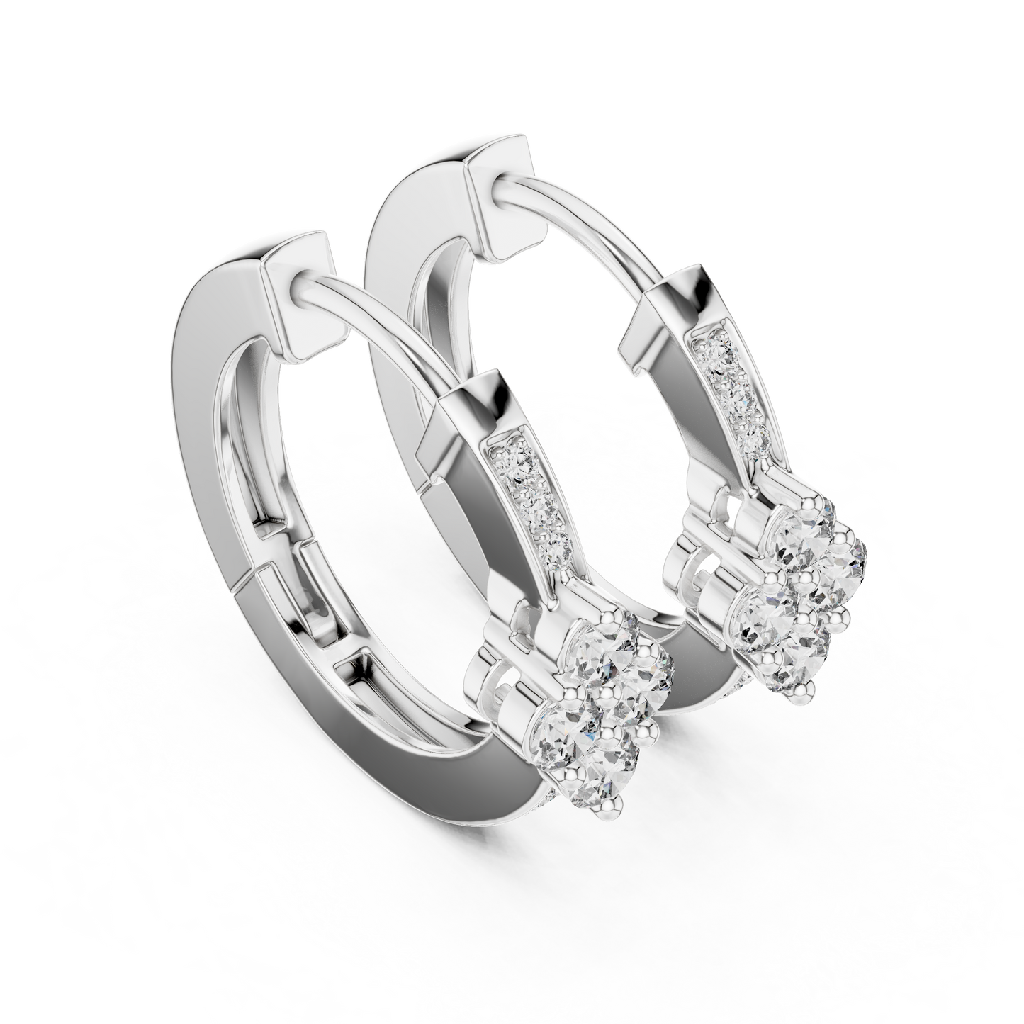 Rosy Cluster Hoops | Shimmer Crystal Beam | Classic Elegant Huggie Earrings