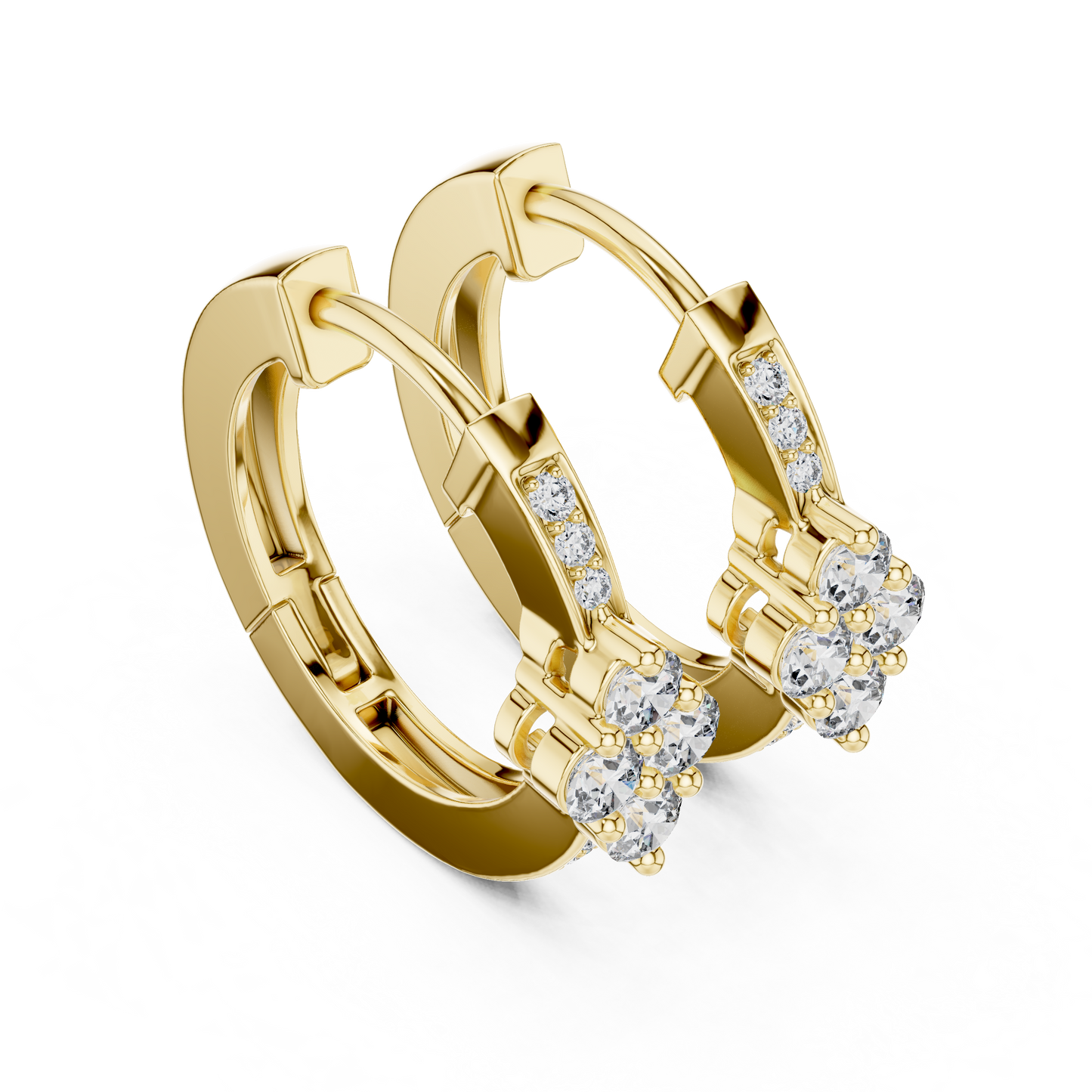 Rosy Cluster Hoops | Shimmer Crystal Beam | Classic Elegant Huggie Earrings