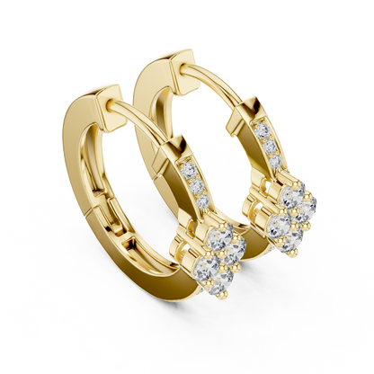 Rosy Cluster Hoops | Shimmer Crystal Beam | Classic Elegant Huggie Earrings