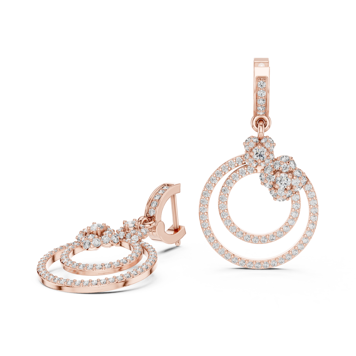 Glittering Blossom Hoop Earrings – Good  Twin Loop Structure – Luxury Diamond Occasion Wear