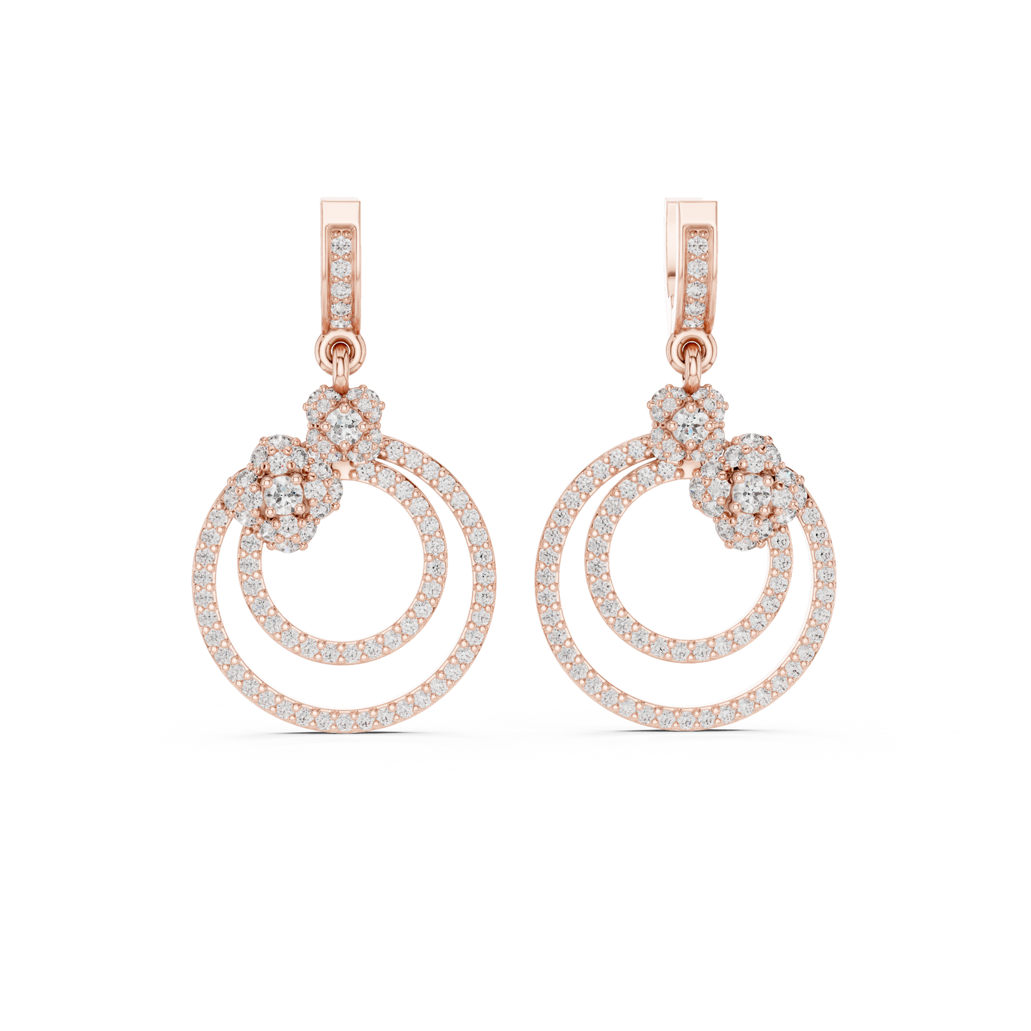 Glittering Blossom Hoop Earrings – Good  Twin Loop Structure – Luxury Diamond Occasion Wear