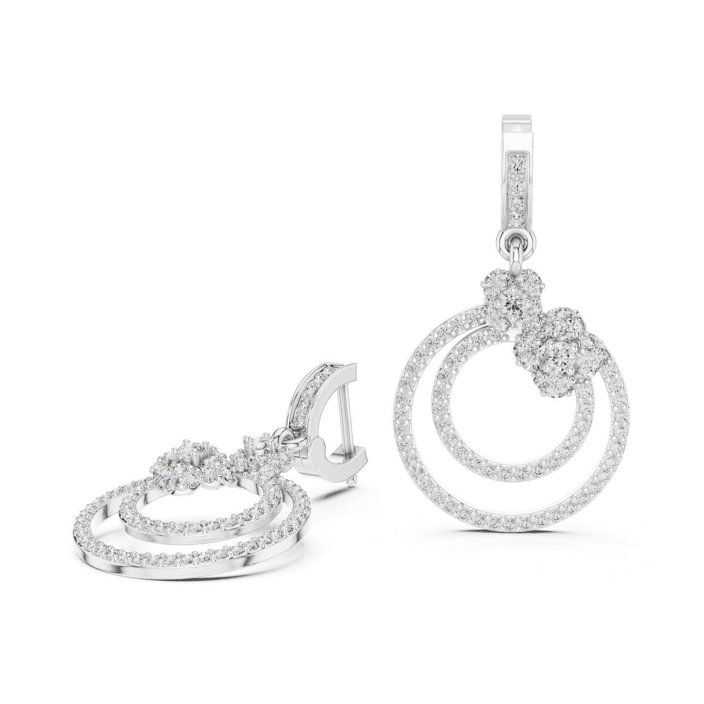 Glittering Blossom Hoop Earrings – Good  Twin Loop Structure – Luxury Diamond Occasion Wear