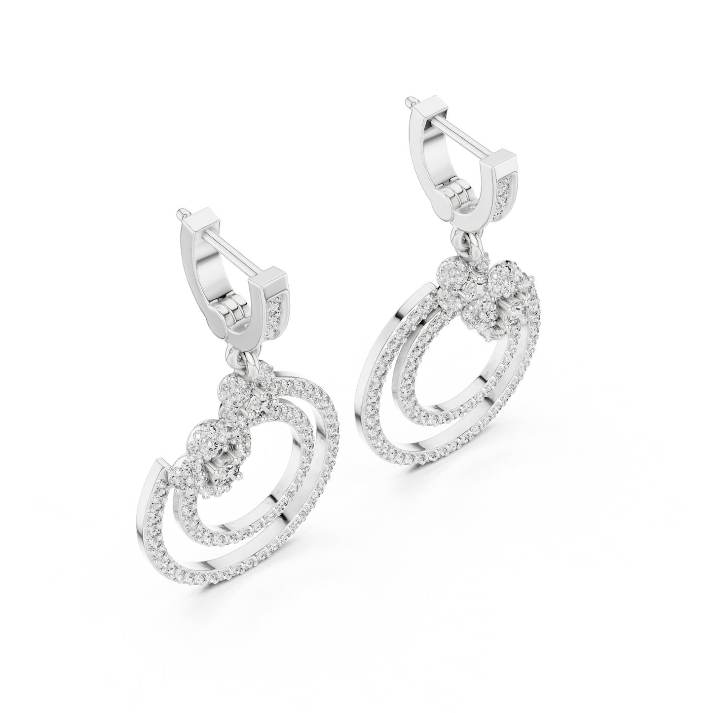 Glittering Blossom Hoop Earrings – Good  Twin Loop Structure – Luxury Diamond Occasion Wear