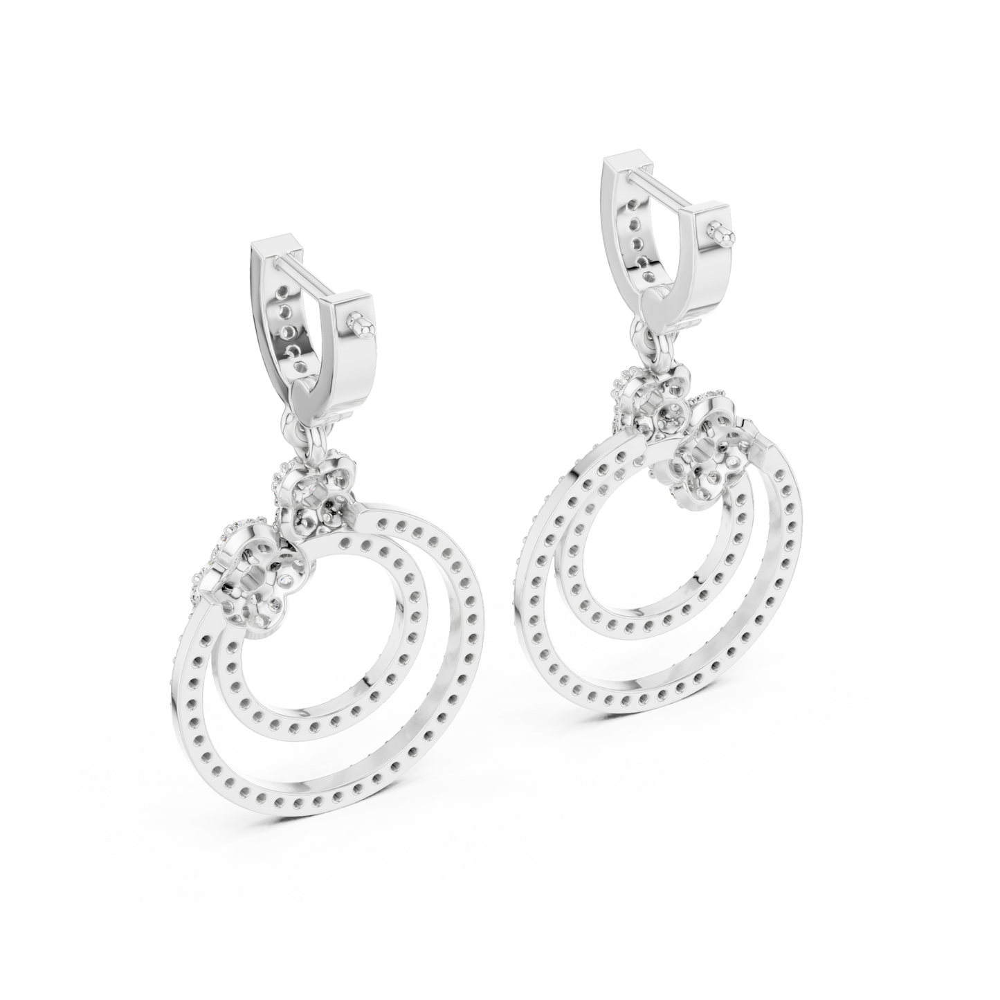 Glittering Blossom Hoop Earrings – Good  Twin Loop Structure – Luxury Diamond Occasion Wear