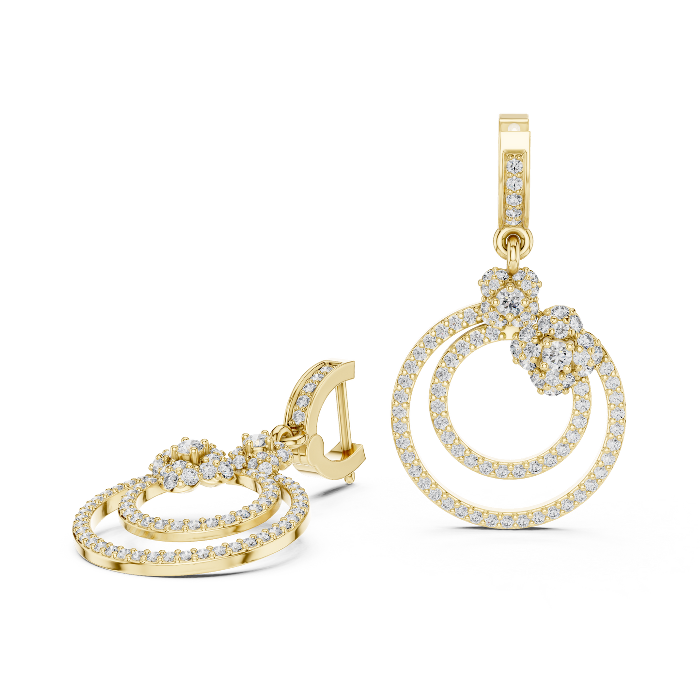 Glittering Blossom Hoop Earrings – Good  Twin Loop Structure – Luxury Diamond Occasion Wear