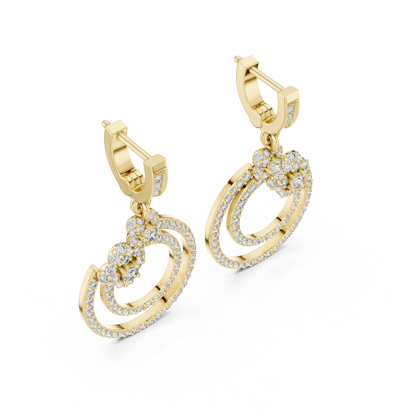 Glittering Blossom Hoop Earrings – Good  Twin Loop Structure – Luxury Diamond Occasion Wear